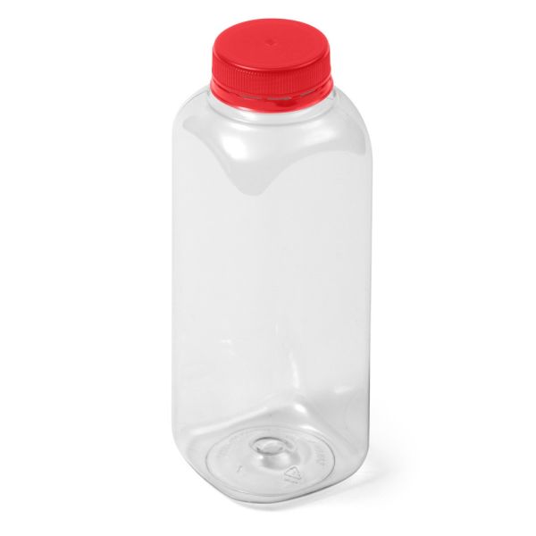 12 oz Clear PET Square Bottle - IPEC Tamper Evident Neck with Red Cap