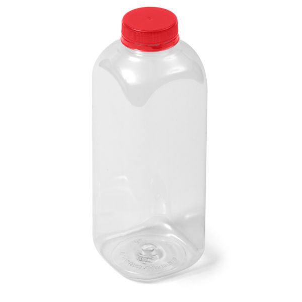 20 oz Clear PET Square Bottle - IPEC Tamper Evident Neck with Red Cap