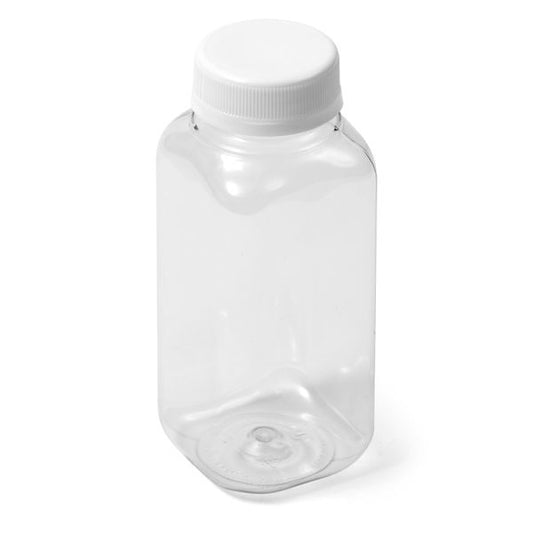 8 oz Clear PET Square Bottle - IPEC Tamper Evident Neck with White Cap