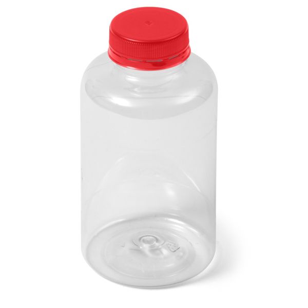12 oz Clear PET Boston Round Bottle - IPEC Tamper Evident Neck with Red Cap