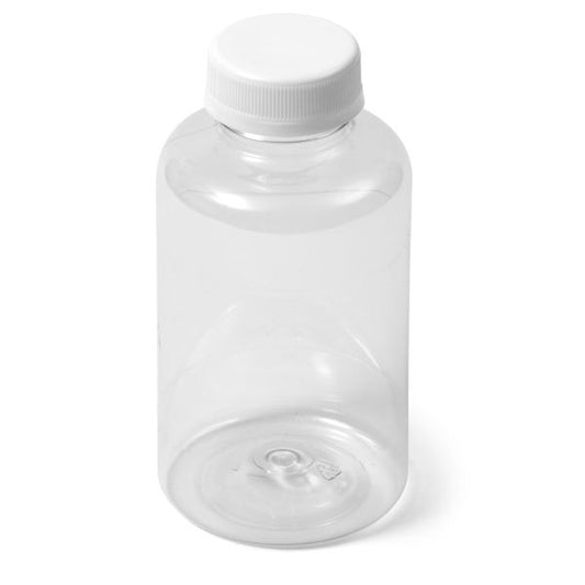 12 oz Clear PET Boston Round Bottle - IPEC Tamper Evident Neck with White Cap