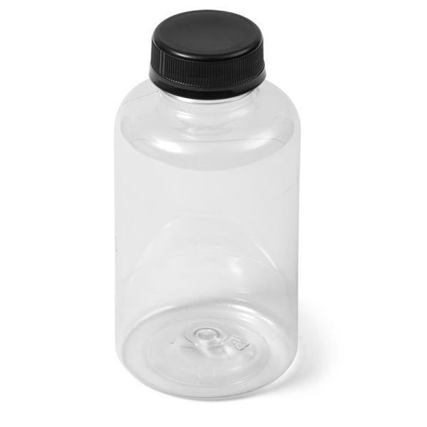 12 oz Clear PET Boston Round Bottle - IPEC Tamper Evident Neck with Black Cap