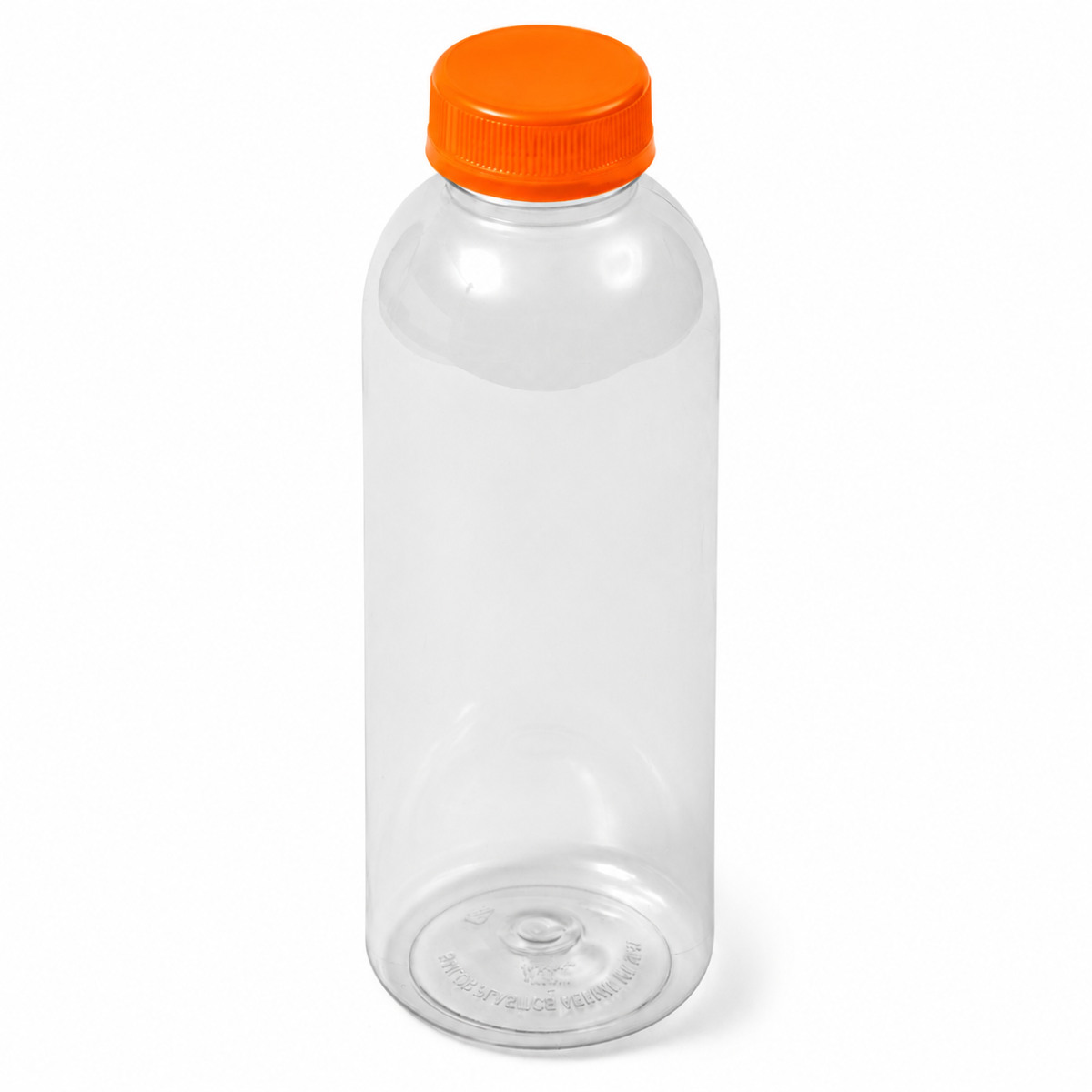 12 oz Clear PET Round Bottle - DBJ Tamper Evident Neck with Orange Cap
