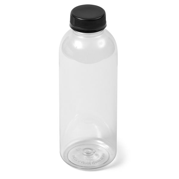 12 oz Clear PET Round Bottle - DBJ Tamper Evident Neck with Black Cap