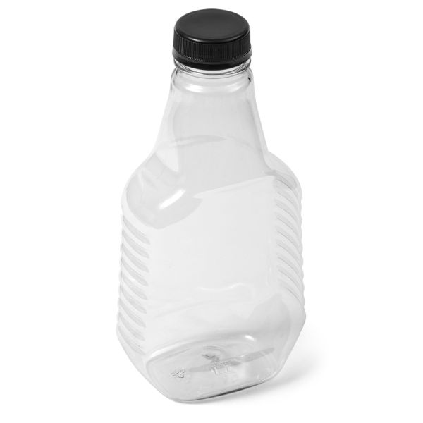 22 oz Clear PET Unique Square Sauce Bottle - 38-400 Neck Finish