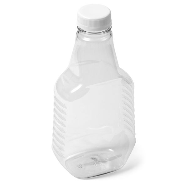 22 oz Clear PET Unique Square Sauce Bottle - 38-400 Neck Finish
