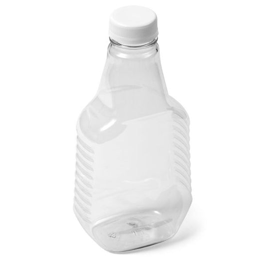 22 oz Clear PET Unique Square Sauce Bottle - 38-400 Neck Finish