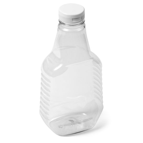 22 oz Clear PET Unique Square Sauce Bottle - 38-400 Neck Finish