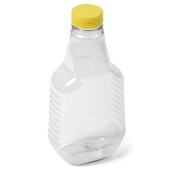22 oz Clear PET Unique Square Sauce Bottle - 38-400 Neck Finish