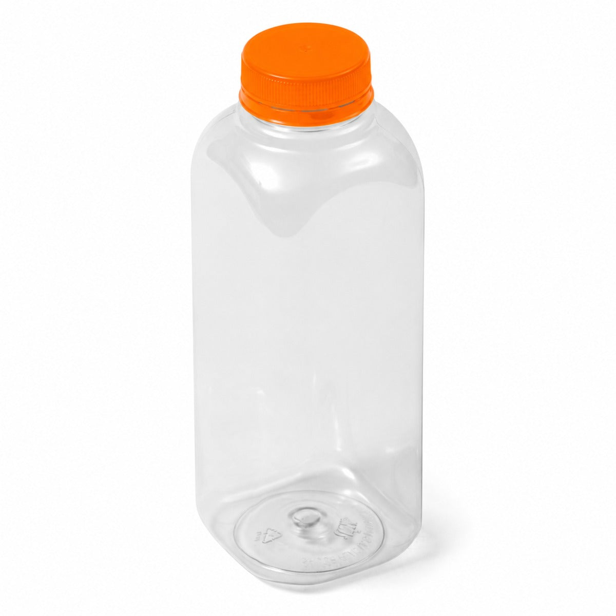 16 oz Clear PET Square Bottle - DBJ Tamper Evident Neck with Orange Cap
