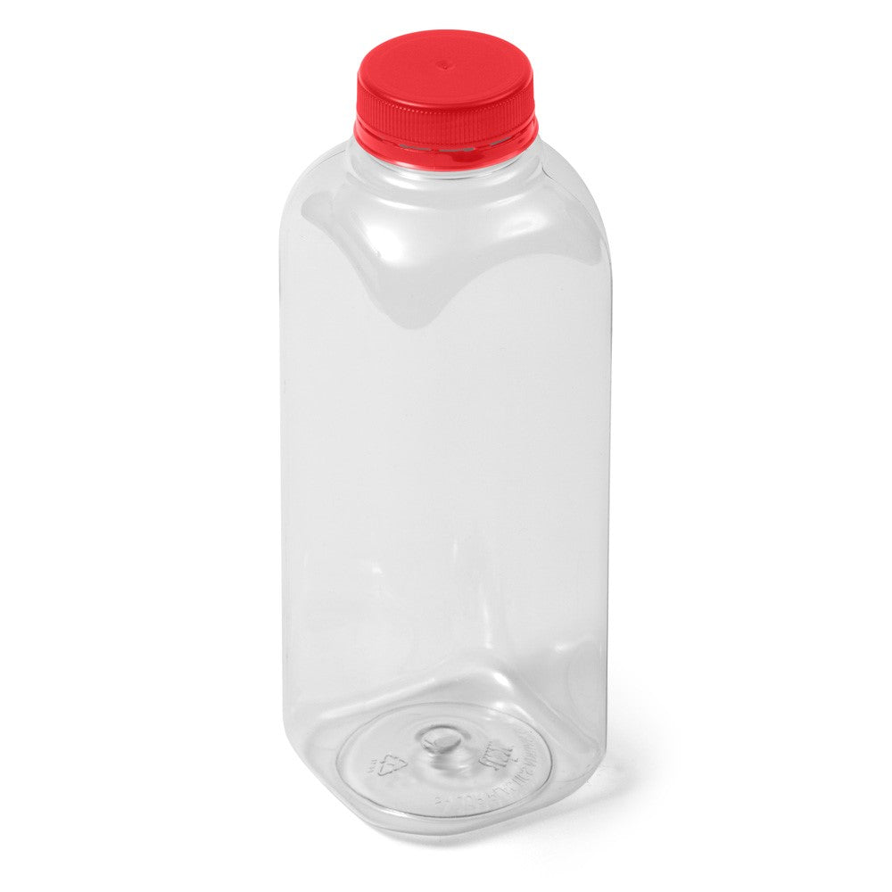 16 oz Clear PET Square Bottle - DBJ Tamper Evident Neck with Red Cap