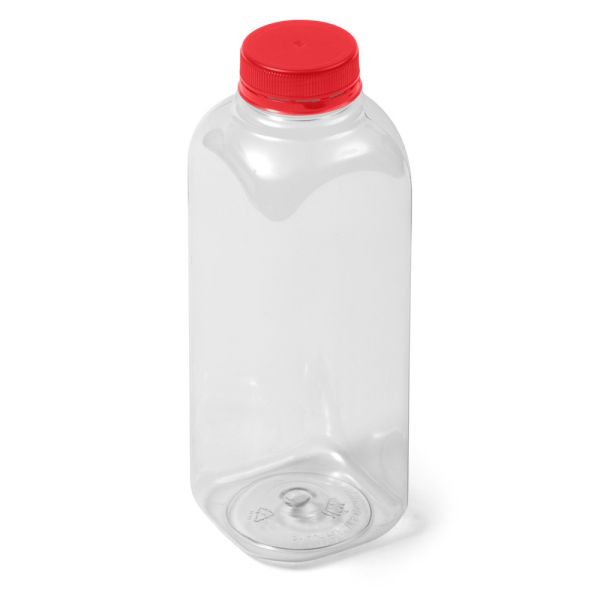 16 oz Clear PET Square Bottle - IPEC Tamper Evident Neck with Red Cap