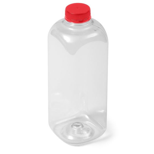 32 oz Clear PET Square Bottle - IPEC Tamper Evident Neck with Red Cap
