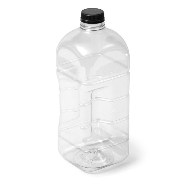 64 oz Clear PET Square Gripper Bottle - DBJ Tamper Evident Neck with Black Cap