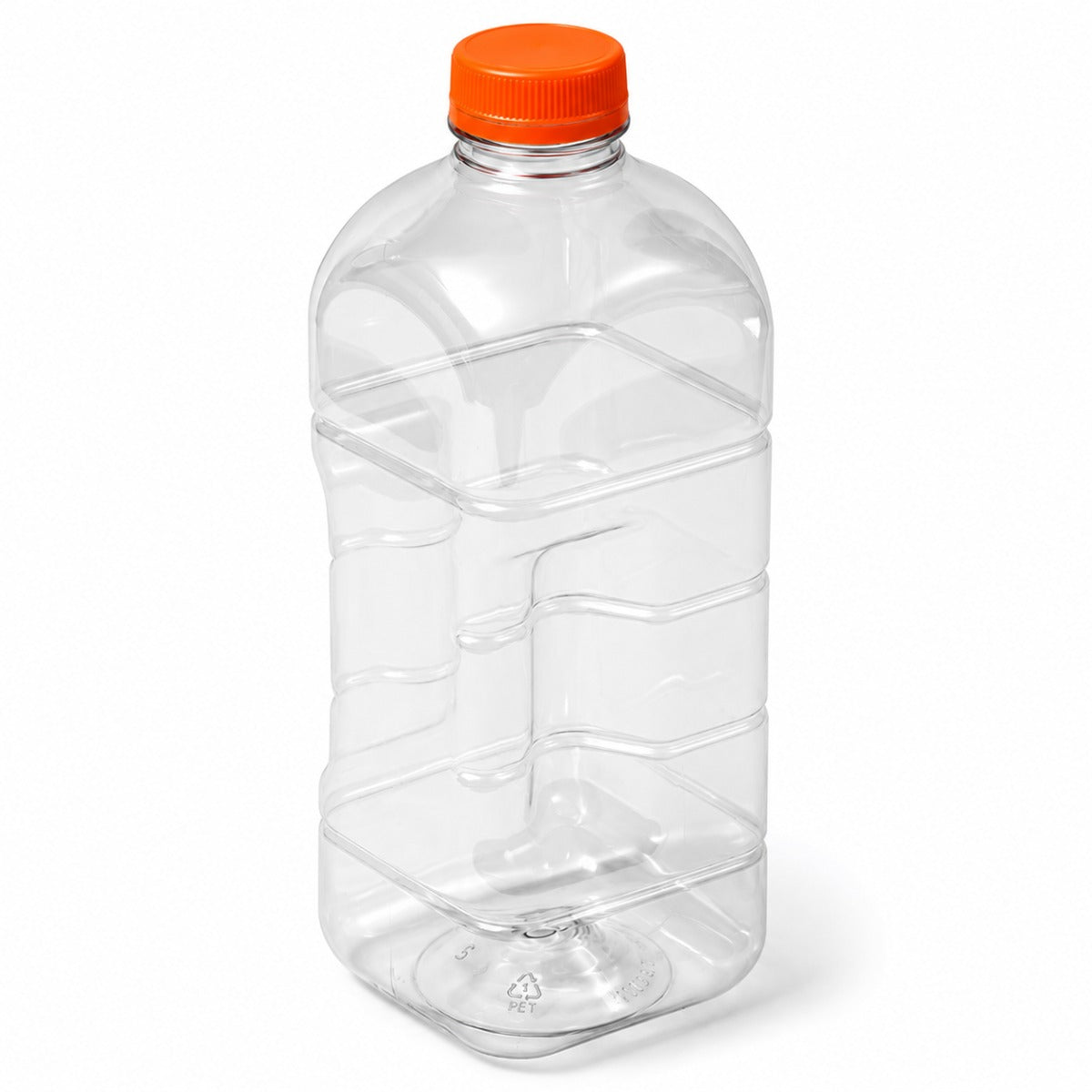 64 oz Clear PET Square Gripper Bottle - DBJ Tamper Evident Neck with Orange Cap