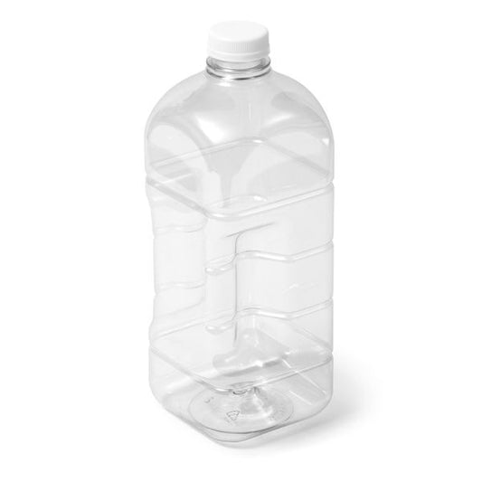 64 oz Clear PET Square Gripper Bottle - DBJ Tamper Evident Neck with White Cap