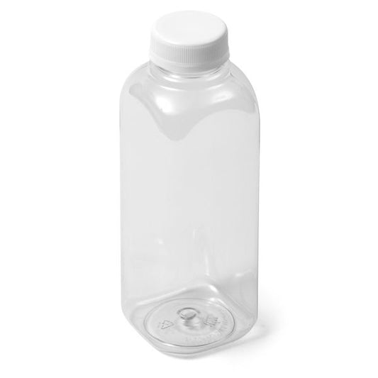 16 oz Clear PET Square Bottle - IPEC Tamper Evident Neck with White Cap