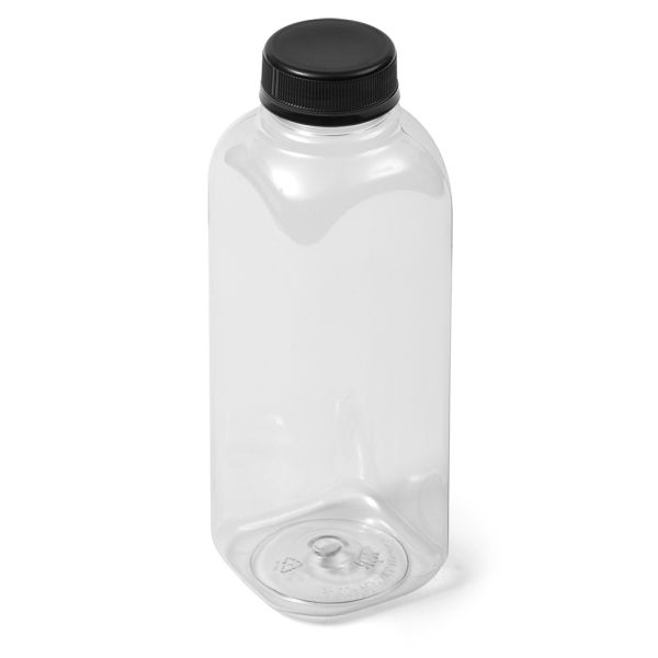 16 oz Clear PET Square Bottle - IPEC Tamper Evident Neck with Black Cap