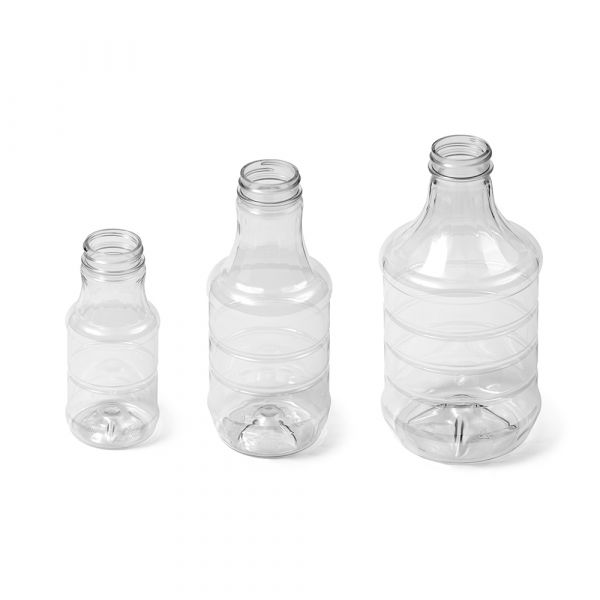 32oz Clear Pet Plastic Square Beverage Bottles (Red Cap) - Clear BPA Free 38-400